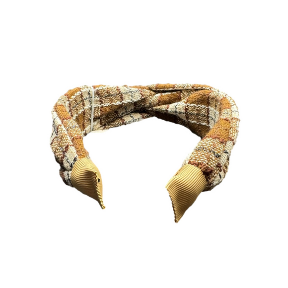 Fall Knit Plaid Twist Headband - Light Brown - Picture 4 of 5